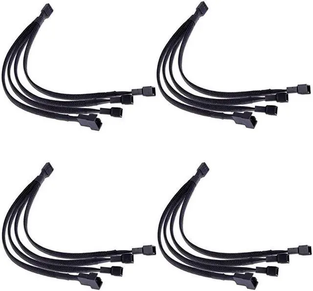 Main image of PWM Fan Splitter Cable 4 Pin Black Sleeved Case Fan Splitter Cable 1 to 4 Converter Braided Y Splitter Computer PC Fan Extension Power Cable 105 Inches 4 Pack