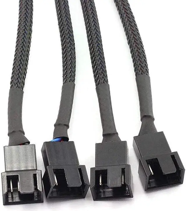Alt view image 3 of 5 - PWM Fan Splitter Cable 4 Pin Black Sleeved Case Fan Splitter Cable 1 to 4 Converter Braided Y Splitter Computer PC Fan Extension Power Cable 105 Inches 4 Pack
