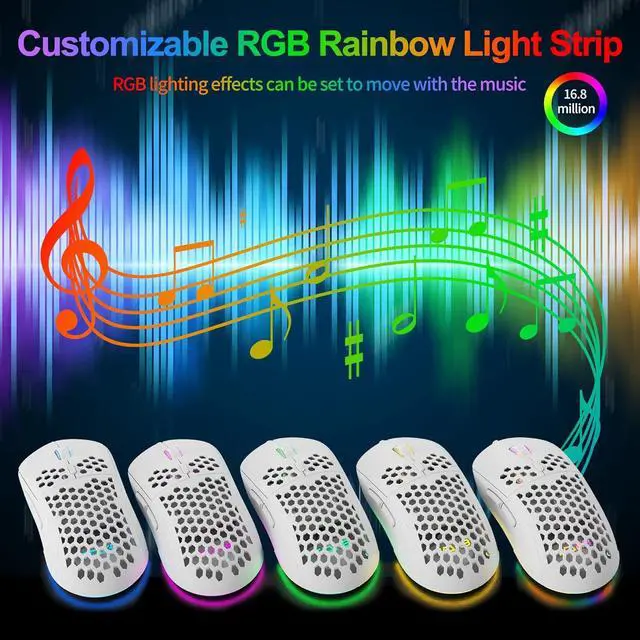 Alt view image 4 of 6 - M1SE Ultralight Honeycomb Gaming Mouse, High-Precision 12800DPI Optical Sensor, 6 Programmable Buttons, Customizable RGB, Drag-Free Paracord, Ergonomic, Wired - Matte White