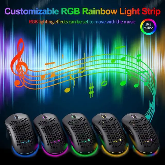 Alt view image 4 of 6 - M1SE Ultralight Honeycomb Gaming Mouse, High-Precision 12800DPI Optical Sensor, 6 Programmable Buttons, Customizable RGB, Drag-Free Paracord, Ergonomic, Wired - Matte Black