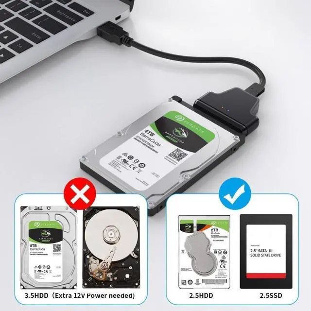 Alt view image 7 of 7 - SATA to USB Cable USB 3.0 to 2.5" SATA Hard Drive External Converter Adapter for HDD & SSD Hard Drive Reader Data Transfer
