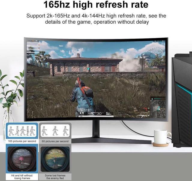 Alt view image 6 of 7 - 8K DisplayPort Cable 1.4, 3.3ft Nylon Braided UHD DP Cable (8K@60Hz,4K@144Hz) Ultra High Speed DisplayPort to DisplayPort Cable 32.4Gbps, and HBR3 for PC, Laptop, HDTV Gaming Monitor- Black