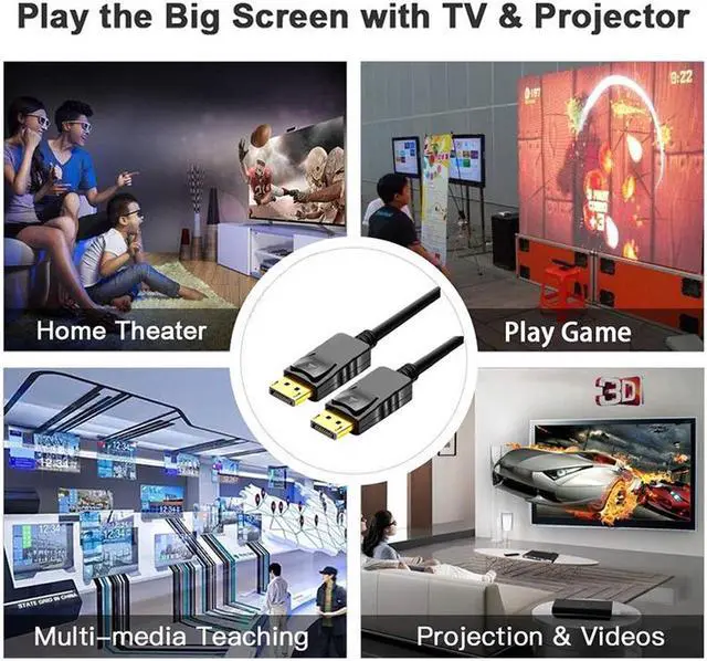 Alt view image 5 of 7 - DisplayPort to DisplayPort 6 Feet Cable,  DP Cable, DP to DP Male to Male Cable Gold-Plated Cord, Supports 4K@60Hz, 2K@144Hz Compatible for HP, and More