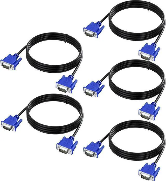 Main image of VGA Cable 5 Feet 5-Pack, Male VGA to VGA Male Monitor Computer Cable Adapter Cord HD15 1080P Full HD High Resolutionfor TV Computer Projector-Blue