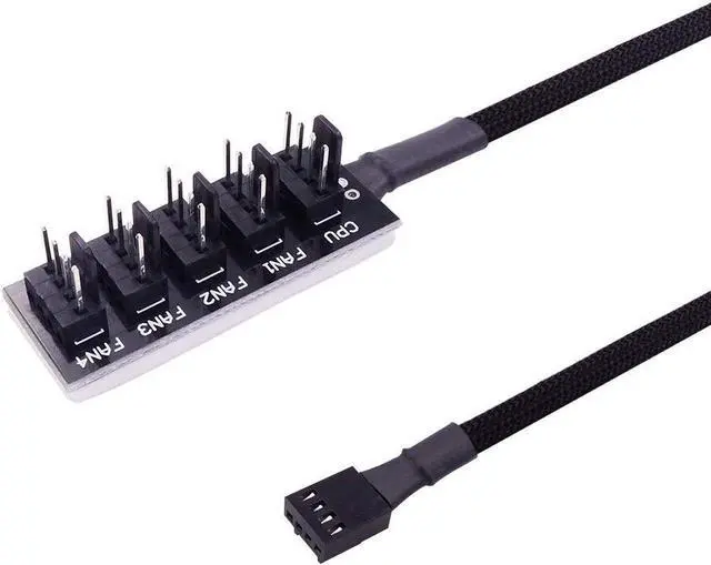 Main image of 4-Pin PWM Fan Power Supply Cable 1 to 5 Splitter 5 Way Hub PC Case Internal Motherboard Fan Power Extension Cable Cord Wire for ATX Computer Case 4-Pin and 3-Pin Cooling Fans (13 inch, Black)