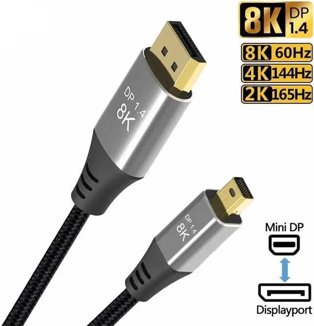 Main image of Mini DP to DisplayPort Cable DP1.4 8K(7680X4320)@60Hz 4K@144Hz DisplayPort Bi-Directional Transmission DisplayPort Cable for Video PC Laptop TV 6.6 ft.