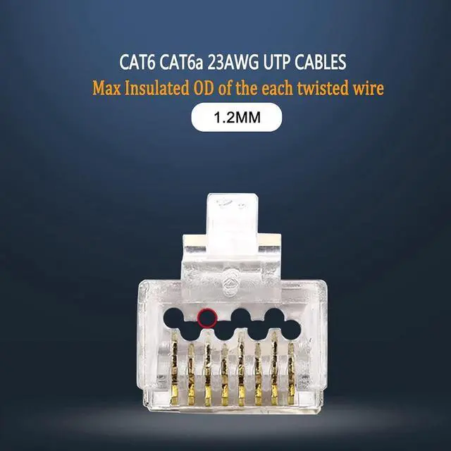 Alt view image 4 of 5 - RJ45 Cat6 Cat6a Pass Through Connector 23AWG Ethernet Cable Ends for Solid Wire & Standard UTP Cable 50-Pack