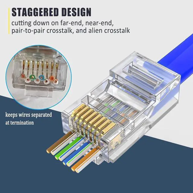 Alt view image 3 of 5 - RJ45 Cat6 Cat6a Pass Through Connector 23AWG Ethernet Cable Ends for Solid Wire & Standard UTP Cable 50-Pack