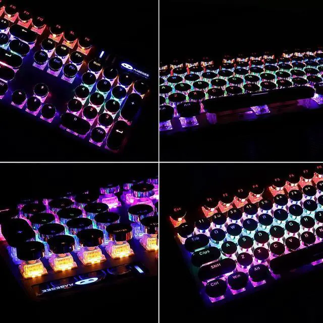 Alt view image 6 of 7 - Typewriter Style Mechanical Gaming Keyboard, Black Retro Punk Gaming Keyboard with RGB Backlit, 104 Keys Blue Switch Wired Cute Keyboard, Round Keycaps for Windows/Mac/PC