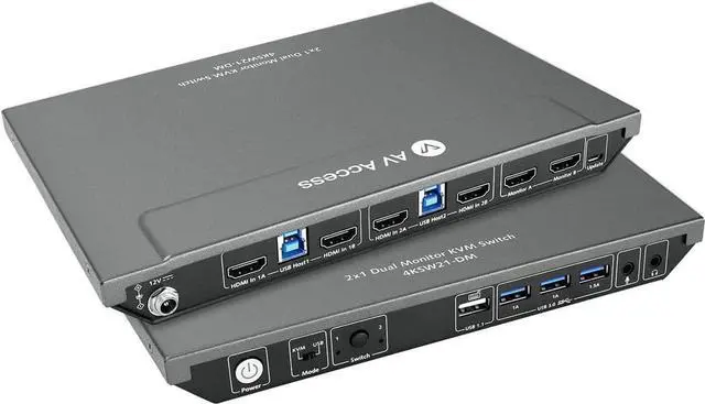 Main image of AV Access KVM Switch Dual Monitor 4K@60Hz, USB 3.0 KVM Switch 2 Monitors 2 Computers, for Gaming PC Keyboard Mouse Switcher, EDID, Hotkey Switch