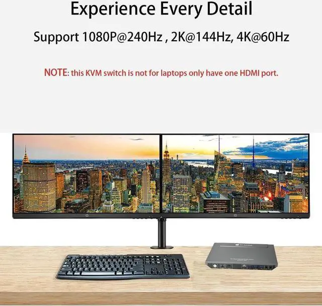 Alt view image 2 of 7 - AV Access KVM Switch Dual Monitor 4K@60Hz, USB 3.0 KVM Switch 2 Monitors 2 Computers, for Gaming PC Keyboard Mouse Switcher, EDID, Hotkey Switch