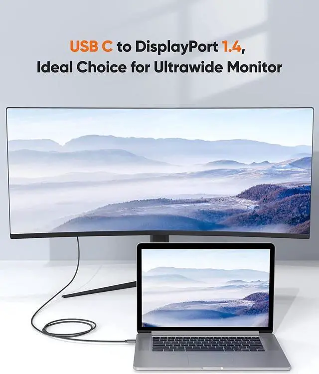 Alt view image 3 of 7 - USB C to DisplayPort Cable 6FT [8K@60Hz, 4K@144Hz, 2K@240Hz, HDR], Type-C to DP 1.4 Cord 32.4Gbps Compatible with Thunderbolt 3/4, Rift S, MacBook Pro/Air, XPS 13/15, Surface Pro