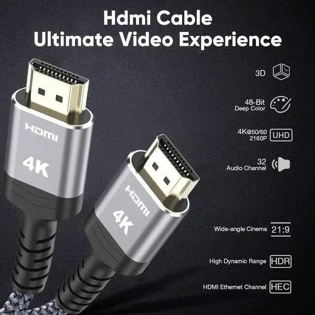 Alt view image 5 of 7 - 4K HDMI Cable 15FT,Highwings 2.0 High Speed 18Gbps HDMI Braided Cord-Supports (4K 60Hz HDR,Video 4K 2160p 1080p 3D HDCP 2.2 ARC-Compatible with Ethernet PS4/3 4K Projector Game Monitor ect-Grey