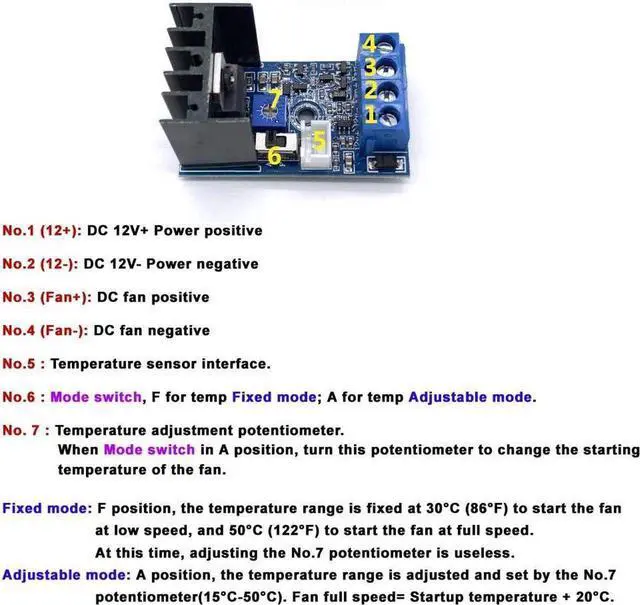 Alt view image 6 of 7 - DC 12V 1A Automatic PC CPU Fan Temperature Control Speed Controller Case Fan Speed Governor with Sensor for 2 3 4 Wire Fan