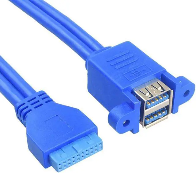 Alt view image 3 of 6 - 19 / 20 Pin female USB header to Dual USB 3.0 Tyep A Female Cable motherboard USB3.0 Splitter Cable panel screws holes