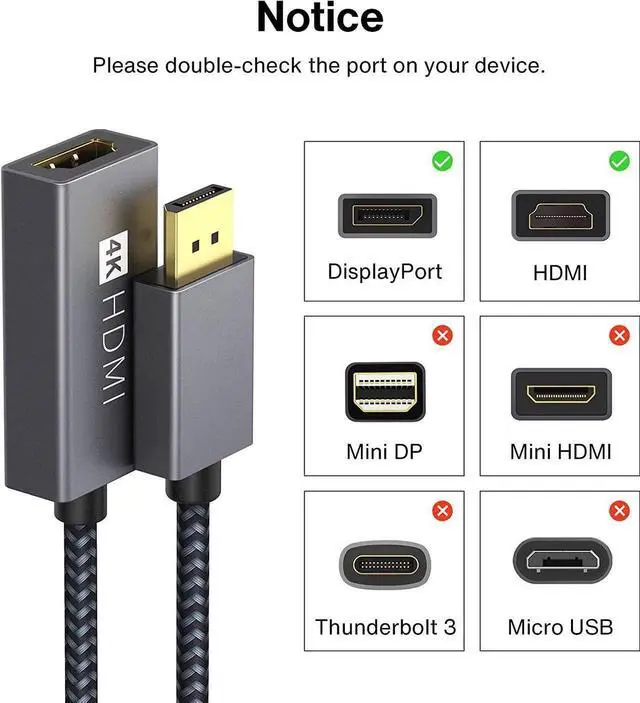 Alt view image 2 of 6 - Active DisplayPort to HDMI Adapter, Unidirectional 4K@60Hz DP to HDMI Adapter, [Updated New Model], Display Port to HDMI Compatible for HP, ThinkPad, AMD, Desktop and More - Grey