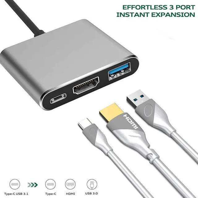 Alt view image 3 of 7 - USB C to HDMI Multiport Adapter USB 3.1 Gen 1 Thumderbolt 3 to HDMI 4K Video Converter/USB 3.0 Hub Port PD Quick Charging Port with Large Proj