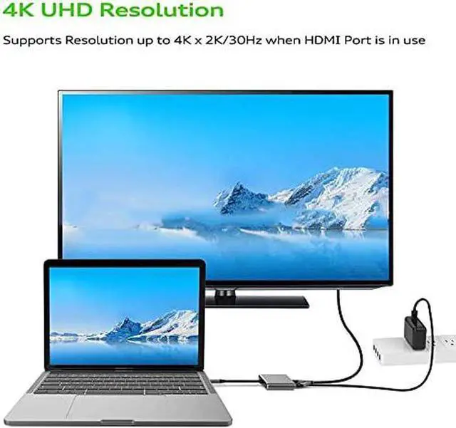 Alt view image 4 of 7 - USB C to HDMI Multiport Adapter USB 3.1 Gen 1 Thumderbolt 3 to HDMI 4K Video Converter/USB 3.0 Hub Port PD Quick Charging Port with Large Proj