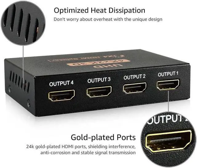 Alt view image 4 of 6 - HDMI Switch HDMI Splitter 4K 1x4 to 4 Ports Charging Splitter Video Switcher Splitter Support 2K x 4K 2160P& 3D HD Audio