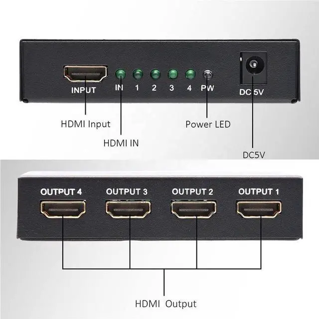 Alt view image 5 of 6 - HDMI Switch HDMI Splitter 4K 1x4 to 4 Ports Charging Splitter Video Switcher Splitter Support 2K x 4K 2160P& 3D HD Audio