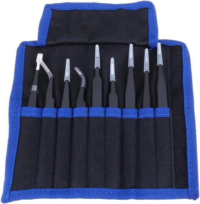 Main image of 9 Pcs ESD Tweezer Anti-static Stainless Steel Precision Tweezers for Electronics Nail Beauty