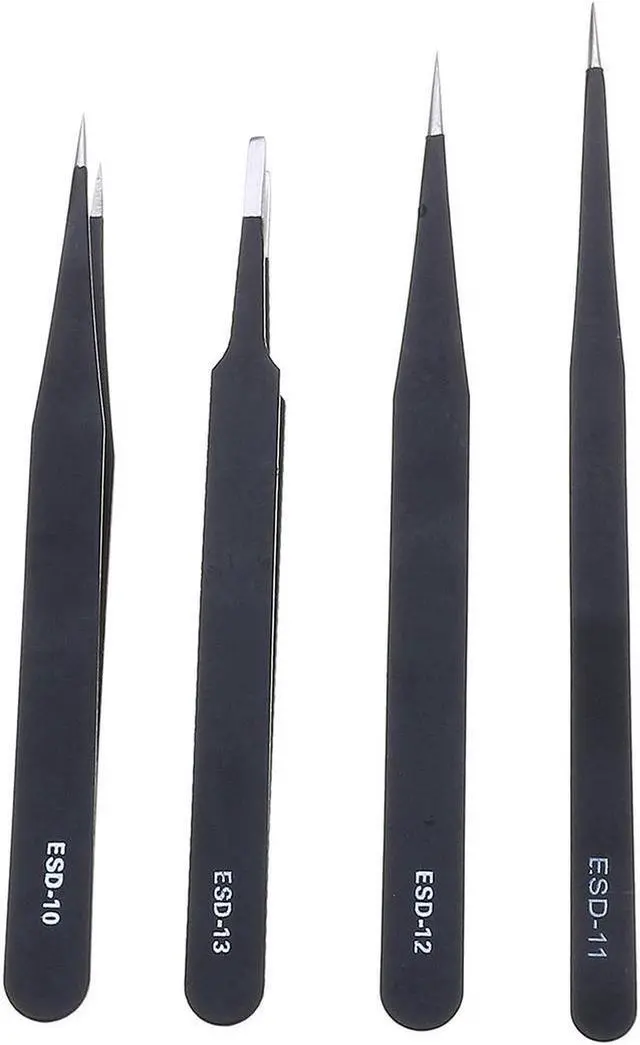 Alt view image 4 of 7 - 9 Pcs ESD Tweezer Anti-static Stainless Steel Precision Tweezers for Electronics Nail Beauty