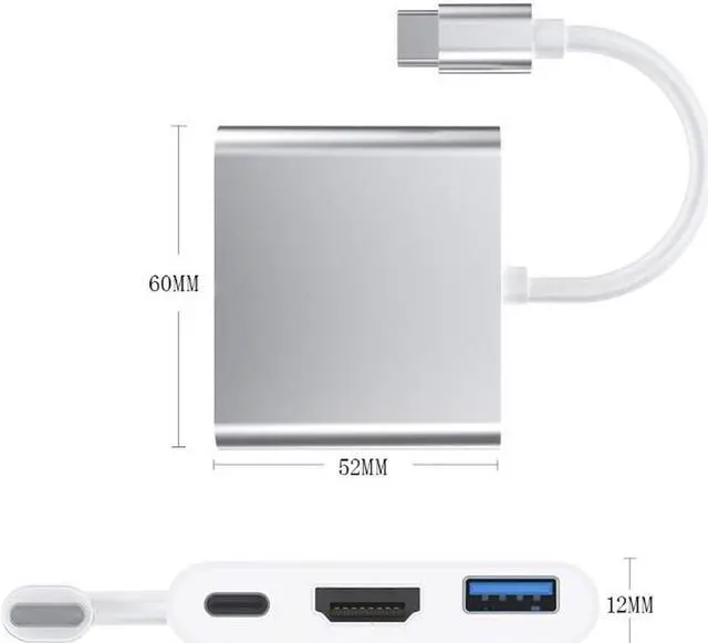Alt view image 2 of 5 - USB C to HDMI adapter 4K cable, Type C to HDMI multi-port AV converter with USB 3.0 charging port, suitable for MacBook Pro 13/15 (Thunderbolt 3)/Chromebook Pixel/XPS13/Samsung Galaxy S10/S9/S8 Plus