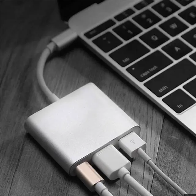 Alt view image 5 of 5 - USB C to HDMI adapter 4K cable, Type C to HDMI multi-port AV converter with USB 3.0 charging port, suitable for MacBook Pro 13/15 (Thunderbolt 3)/Chromebook Pixel/XPS13/Samsung Galaxy S10/S9/S8 Plus
