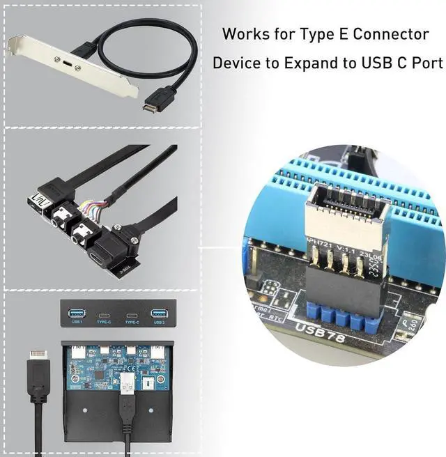 Alt view image 7 of 7 - USB 2.0 to USB 3.2 Gen 1 Header Adapter [2-Pack] Internal 9Pin Female to USB 3.1 Type-E (A-Key) Female Converter for Extending USB C Ports on Front Panel of PC