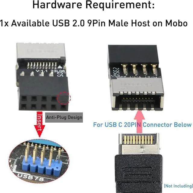 Alt view image 4 of 7 - USB 2.0 to USB 3.2 Gen 1 Header Adapter [2-Pack] Internal 9Pin Female to USB 3.1 Type-E (A-Key) Female Converter for Extending USB C Ports on Front Panel of PC
