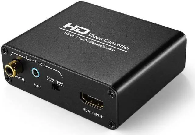 Main image of HDMI to DVI Converter with Audio Out - HDMI to DVI Video Audio Adapter Sound Splitter to 3.5mm AUX Auxiliary / 2 RCA Stereo & Coaxial Output Jack Connector Plug, 1080P 720P, 5.1 & 2 Channel