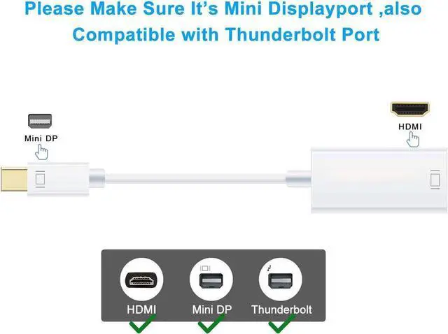 Alt view image 3 of 7 - Mini DisplayPort (Thunderbolt 2) to HDMI Adapter with Support for 4K [Gold Plated] 4K Thunderbolt to HDMI Converter Male to Female Adaptor for MacBook Air, iMac, MacBook Pro,Surface Dock- White