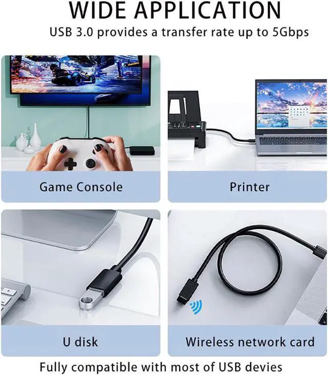 Alt view image 2 of 6 - USB Extension Cable 3.3 ft - USB 3.0 Extension Cable USB Male to Female Extension Cable for USB Flash Drive, Card Reader, Hard Drive, Keyboard,Mouse,Playstation, Xbox, Printer, Webcam