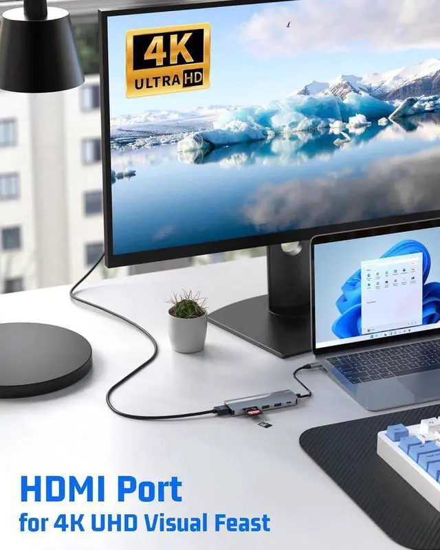 Alt view image 4 of 7 - USB C Hub, 6-in-1 USB C to HDMI Adapter with 4K HDMI, 100W PD, USB 3.0, USB 2.0 and SD/TF Card Reader, Multiport Splitter Compatible with MacBook Air/Pro M1/M2, Surface Go and More