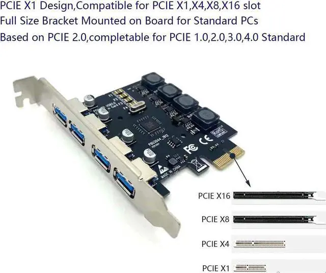 Alt view image 5 of 7 - 4 Ports PCIE to USB3.0 Expansion Card, USB3.0 Superspeed 5Gbps Front Expansion Card, USB PCIE Expansion Card for Win XP Win7 Win 8 Win 10 Win 11 Linux