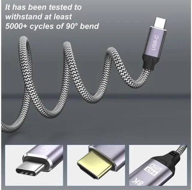 Alt view image 2 of 7 - USB-C USB3.1 to HDMI 2.1 8K Cable 7680x4320 8K@30Hz 4K@120Hz UHD HDR High Speed 48Gbps Thunderbolt 3 Compatible for HDTVs Projectors and Monitors 1.8m