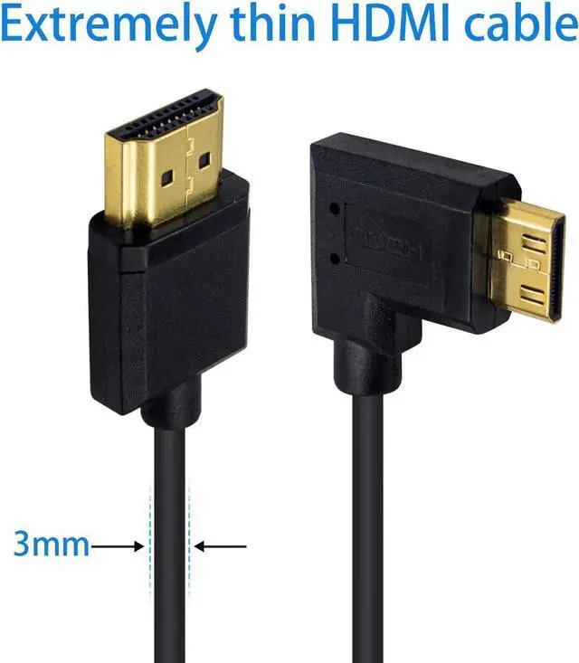 Alt view image 3 of 7 - Mini HDMI to Standard HDMI Cable HDMI to Mini HDMI Cable Ultra-Thin Left Angled 90 Degree Mini HDMI Male to HDMI Male Cable Support 4K Ultra HD 1080p 3D(HDMI 2.0) (15cm/6 inch)