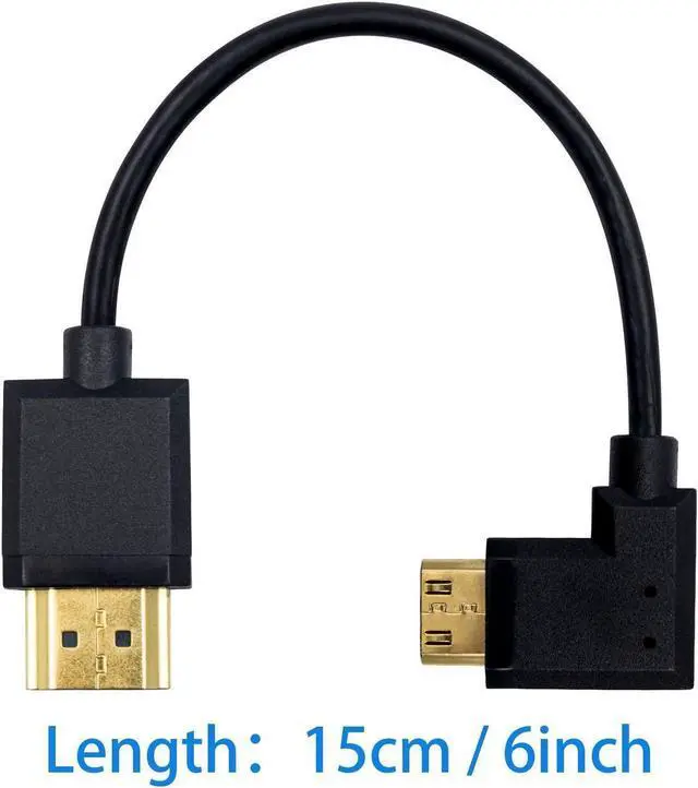 Alt view image 4 of 7 - Mini HDMI to Standard HDMI Cable HDMI to Mini HDMI Cable Ultra-Thin Left Angled 90 Degree Mini HDMI Male to HDMI Male Cable Support 4K Ultra HD 1080p 3D(HDMI 2.0) (15cm/6 inch)