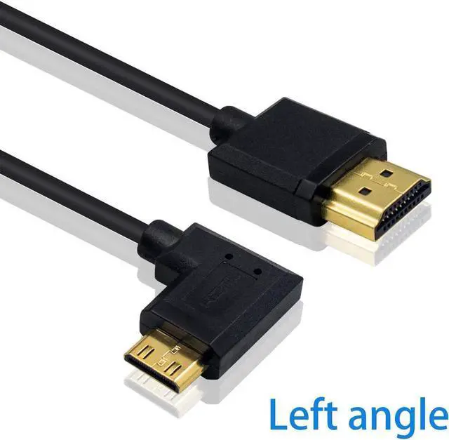 Alt view image 2 of 7 - Mini HDMI to Standard HDMI Cable HDMI to Mini HDMI Cable Ultra-Thin Left Angled 90 Degree Mini HDMI Male to HDMI Male Cable Support 4K Ultra HD 1080p 3D(HDMI 2.0) (15cm/6 inch)