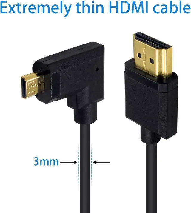 Alt view image 3 of 7 - Micro HDMI to Standard HDMI Cable Micro HDMI to HDMI Adapter Cable Extreme Thin Right Angled Micro HDMI Male to HDMI Male Cable for 1080P 4K UltraHD 3D Ethernet (6 inch/ 15cm)