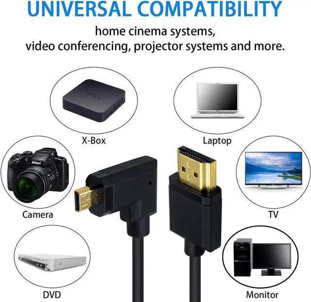 Alt view image 5 of 7 - Micro HDMI to Standard HDMI Cable Micro HDMI to HDMI Adapter Cable Extreme Thin Right Angled Micro HDMI Male to HDMI Male Cable for 1080P 4K UltraHD 3D Ethernet (6 inch/ 15cm)