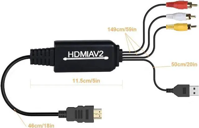 Alt view image 2 of 5 - HDMI to RCA Converter HDMI to RCA Cable Adapter 1080P HDMI to AV 3RCA CVBs Composite Video Audio Supports NTSC for PC Laptop HDTV DVD VHC VCR