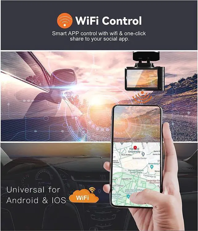 Alt view image 4 of 7 - Real 4K 5G WiFi Dual Dash Cam with WiFi GPS,2160P Car Camera with Free App,UHD 4K+1080P Driving recorder,3 Inch Car Dash Camera,24/7 Parking Mode,Night Vision,Emergency Lock,Loop Recording,G-sensor