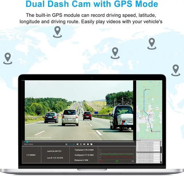 Alt view image 3 of 7 - Real 4K 5G WiFi Dual Dash Cam with WiFi GPS,2160P Car Camera with Free App,UHD 4K+1080P Driving recorder,2.45 Inch Car Dash Camera,24/7 Parking Mode,Night Vision,Loop Recording,G-sensor,Support 256GB