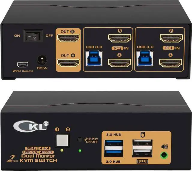 Main image of 2 Port USB 3.0 KVM Switch Dual Monitor HDMI 4K 60Hz, Keyboard Video Mouse Peripherals Switcher for 2 Computers 2 Monitors with Audio