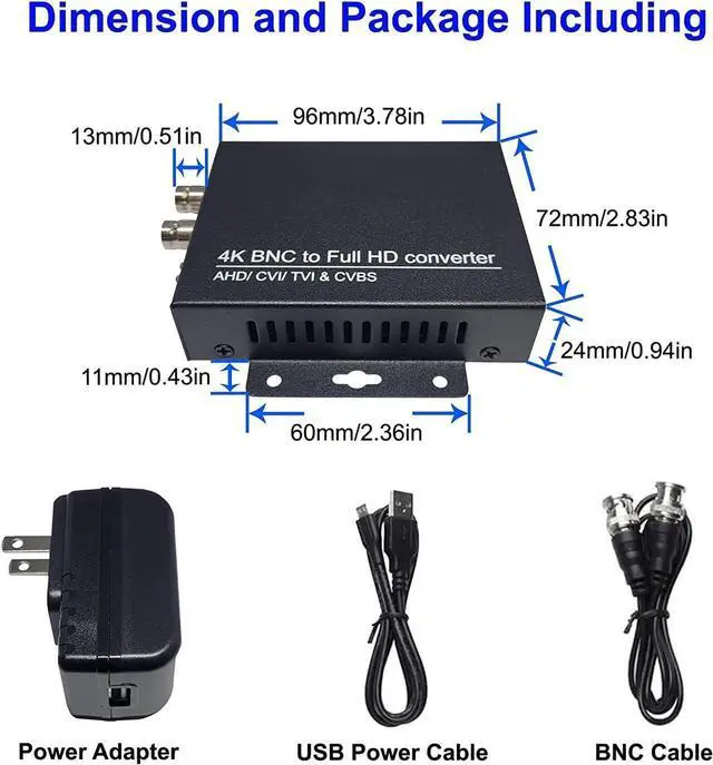 Alt view image 5 of 6 - 101AV 4K HD BNC to FHD HDMI Video Converter for Monitors & DVRs, converts HD-TVI/AHD/CVI & Composite Video Signal/CVBS from BNC Video Signal to HDMI
