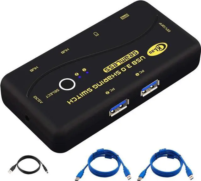 Main image of CKLau Seamless USB 3.0 Sharing Switch Selector 4 Port 2 Computers Peripheral Switcher for PC, Printer, Scanner, Mouse, Keyboard with 2 Pack USB Cable Support Keyboard Switching and Mouse Switching