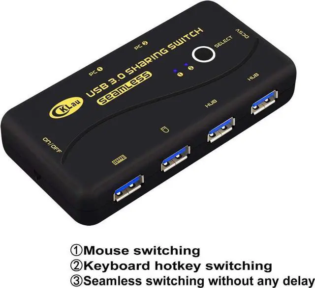 Alt view image 2 of 7 - CKLau Seamless USB 3.0 Sharing Switch Selector 4 Port 2 Computers Peripheral Switcher for PC, Printer, Scanner, Mouse, Keyboard with 2 Pack USB Cable Support Keyboard Switching and Mouse Switching