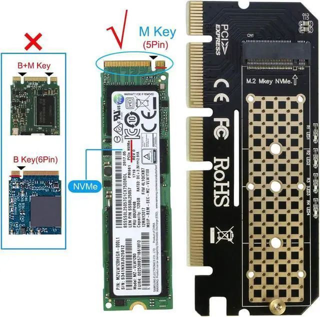 Alt view image 2 of 7 - NVMe PCIe Adapter, M.2 NVMe to PCI-e x4/x8/x16 Card with Heat Sink for M.2 (M Key) SSD 2280/2260/2242/2230 [Upgraded]
