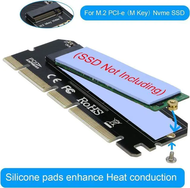 Alt view image 4 of 7 - NVMe PCIe Adapter, M.2 NVMe to PCI-e x4/x8/x16 Card with Heat Sink for M.2 (M Key) SSD 2280/2260/2242/2230 [Upgraded]